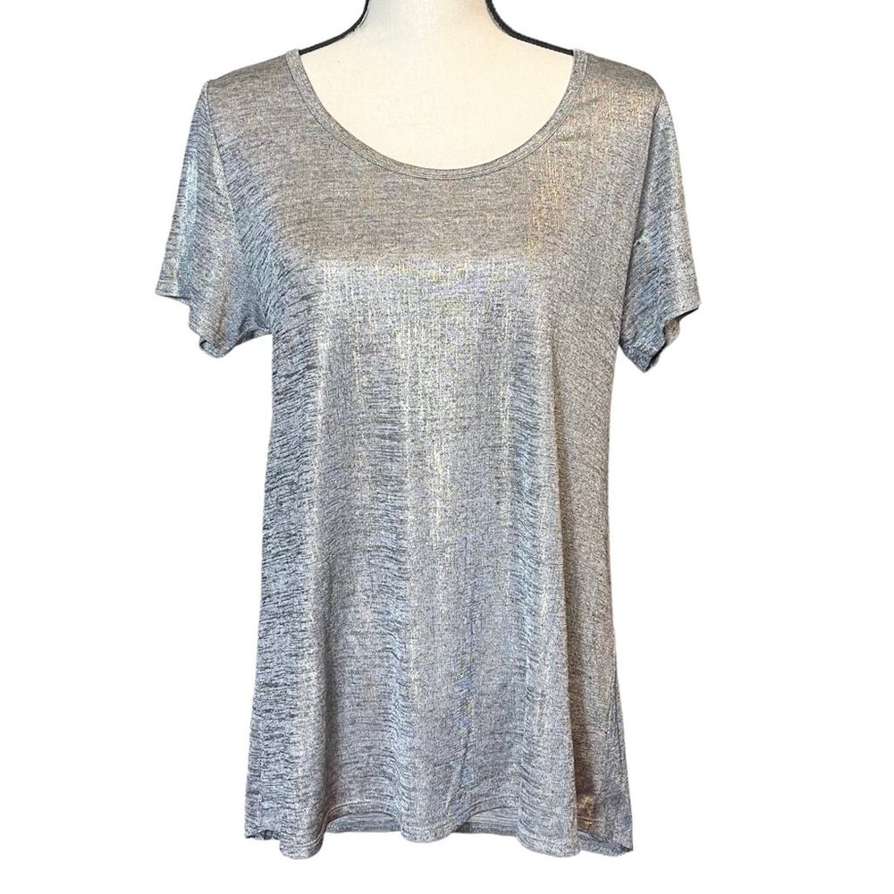 Lularoe Women's Medium Silver Gold Hi-Lo Short Sleeve Loose Fit Top